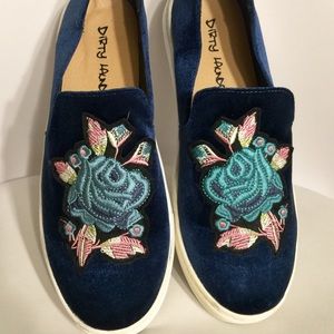 9 blue velvet slip on sneakers floral brocade boho